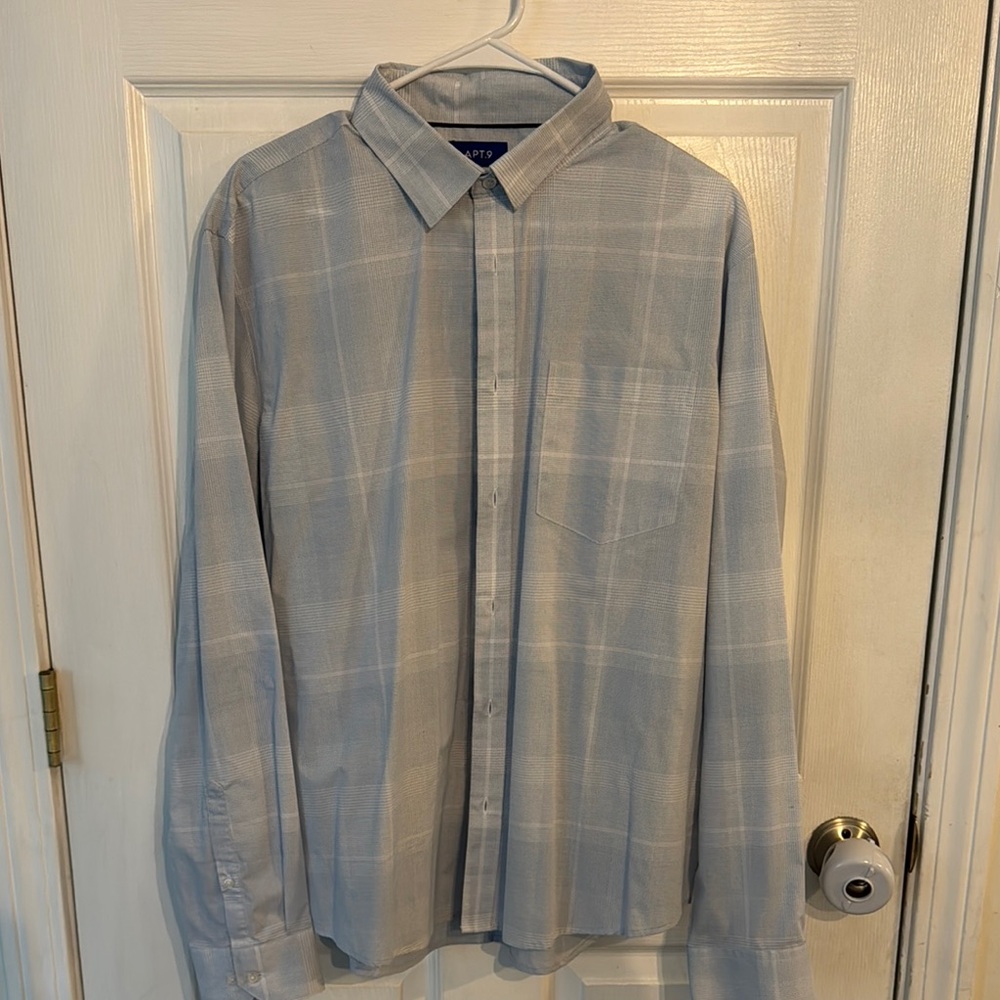 Men's XL Apt. 9 Premier Flex untucked white/blue Casual Button Down Shirt